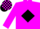 Silk - Magenta, black diamond, white 'p', magenta cap, black blocks