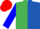 Silk - Emerald green and royal blue (halved horizontally), blue sleeves, red cap