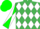 Silk - Emerald green, black ldr on white diamonds, green and white diagonally quartered sleeves, green cap