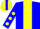 Silk - Blue, yellow panel, yellow 'ms', blue 'r', yellow dots on sleeves