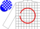 Silk - White, blue 'lazy ja' in red circle, blue and white block hoop, blue and white blocks on sleeves