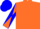 Silk - Fluorescent orange, orange and blue emblem, orange and blue diagonally quartered sleeves, orange and blue cap