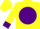 Silk - Yellow, 'cb' on purple ball, purple cuffs
