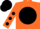 Silk - Orange, black ball, orange 'k ,' black dots on sleeves, black cap