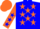 Silk - Blue, orange stars, orange sleeves, blue stars, orange cap