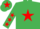 Silk - Emerald green, red star, emerald green sleeves, red stars, emerald green cap, red star