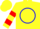 Silk - Yellow, red 'ejc' in blue circle, red bars on sleeves, yellow cap