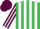 Silk - Emerald green and white stripes, maroon and white striped sleeves, maroon cap
