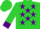 Silk - Lime, white 'bbb' on purple stars, purple cuffs