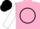 Silk - Pink, black circle and emblem, white sleeves, black cap