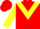 Silk - Red, yellow 'm', yellow inverted chevron on sleeves, red cap