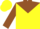 Silk - Yellow, brown 'w' and yoke, yellow bars on brown sleeves, yellow cap