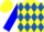 Silk - Yellow, royal blue diamonds, yellow and blue half sleeves, yellow cap
