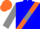 Silk - Blue, orange sash, orange 'bb' on grey diamond, grey sleeves, blue and orange cap