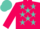 Silk - Hot pink and turquoise stars, turquoise and hot pink stars on sleeves, hot pink and turquoise cap