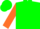 Silk - Green, orange circled s, orange sleeves