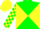 Silk - Green and yellow diagonal quarters, green sleeves, yellow blocks, yellow cap