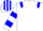 Silk - White, blue epaulets, two blue hoops on sleeves, white cap, blue stripes