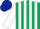 Silk - Dark green and dark blue thirds, with white stripes, white sleeves, dark blue cap