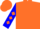Silk - Orange, 'rr' on blue shield, blue sleeves, orange diamonds, blue cuffs