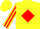 Silk - Yellow, red lightning bolt 't', red diamond stripe on sleeves