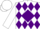 Silk - White, white 'c' in purple diamond, purple diamonds on white sleeves, white cap