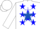 Silk - White, royal blue star, blue stars on white sleeves, white cap