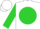 Silk - White, orange 'e' and elk head emblem on lime green ball, lime green sleeves, white cap
