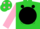 Silk - Lime, pink 'd' on black ball, black dots on pink sleeves