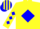 Silk - Yellow, blue diamond, yellow sleeves, blue diamonds, yellow and blue striped cap