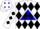 Silk - White, black framed blue triangle, black diamonds on blue slevees