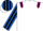 Silk - White, maroon epaulets, royal blue and black striped sleeves and cap