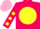 Silk - Hot pink, yellow belt, aqua seahorse on yellow ball, yellow dots on sleeves, pink cap