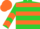 Silk - Chartreuse, orange 'ab' and two orange hoops, orange chevrons on sleeves, orange cap