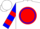 Silk - White, horse on red ball in blue circle, blue and red bars on sleeves