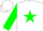 Silk - White, white 'j/g' on green star, white 'garza' on green sleeves, white cap