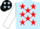 Silk - Light blue, black 'v', red stars on white  slvs