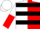 Silk - White & red halves, black hoops, black bars on white and red halved slvs