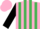 Silk - Pink and emerald green stripes, black sleeves, pink cap