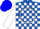 Silk - Royal blue, white circle and 'd', white blocks on sleeves, blue cap, white visor