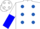 Silk - White, royal blue dots, white and blue halved sleeves