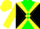 Silk - Green and black diagonal quarters, yellow cross sashes, black 'bless', yellow sleeves, yellow cap