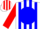 Silk - White, red 'k' on blue ball, blue stripes on red sleeves