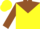 Silk - Yellow, brown yoke and w, yellow bars on brown sleeves, yellow cap