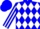 Silk - Blue, blue 'rr' on white diamonds, white diamonds stripe on sleeves, blue cap