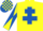 Silk - Yellow, royal blue cross of lorraine, white sleeves, royal blue diabolo, royal blue & yellow check cap