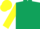 Silk - Dark green, yellow lighting bolt, yellow sleeves, green hoops, yellow cap