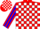 Silk - Red and white blocks, blue stripe on sleeves