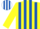 Silk - Yellow and royal blue stripes, yellow sleeves, royal blue and white striped cap