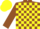 Silk - Brown and yellow blocks, brown sleeves, yellow cuffs, yellow cap, brown button